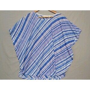 Susan Graver Kimono Top Womens M Blue Pink Diagonal Stripe Kimono Sleeve